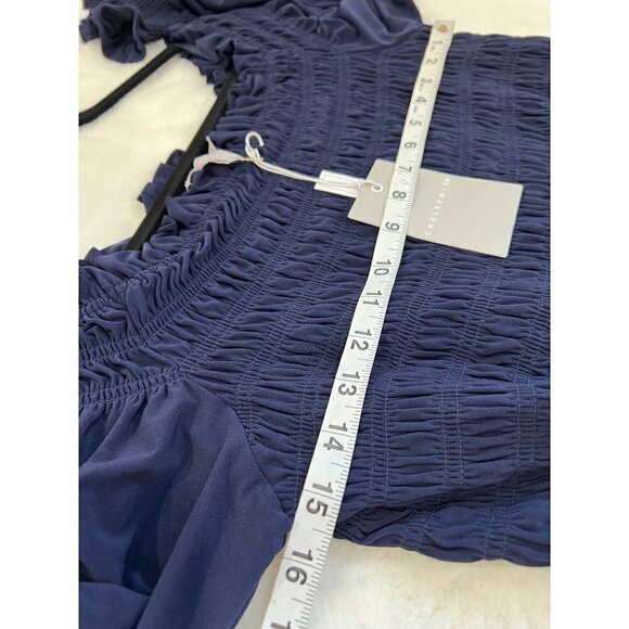 NWT Chelsea28 Size L Long Sleeve Off The Shoulder Smocked Jumpsuit in Blue - Picture 5 of 12